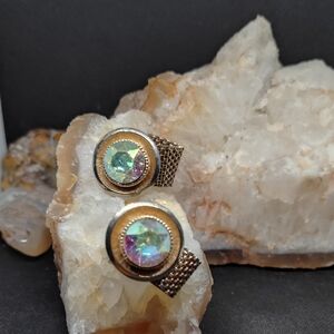 Aurora Borealis Gold Tone Chainmail Cufflinks